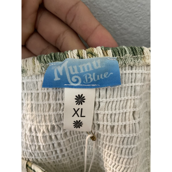 Show Me Your Mumu Delia Bamboo Palm Leaf Print Ruffled Denim Crop Top XL NWT - Picture 5 of 8